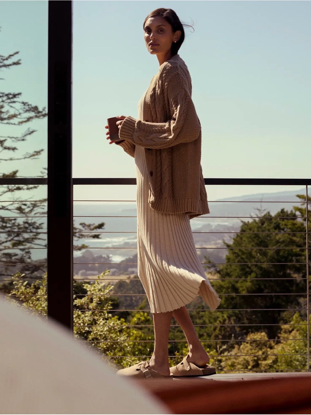 Quince Chunky Cable Knit Cardigan Sweater - Camel